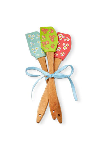 Set of 3 Mini Floral Spatulas in Blue, Green, and Coral