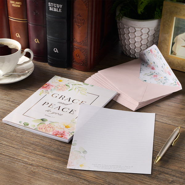 View of Grace & Peace Notepad & Envelops on Desk