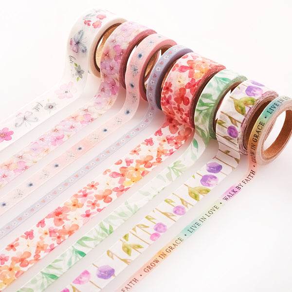 Blossoms of Blessing Washi Tape ~ 8 Roll Set ~ Unrolled View