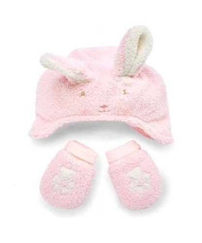 Bunnies by the Bay Blossom Bunny Pink Hat & Mitten Set ~ Flat View