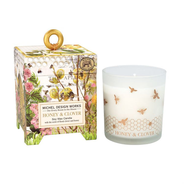 Michel Design Works Soy Candle in Decorative Bee & Honeycomb Frosted Glass with Gift Box