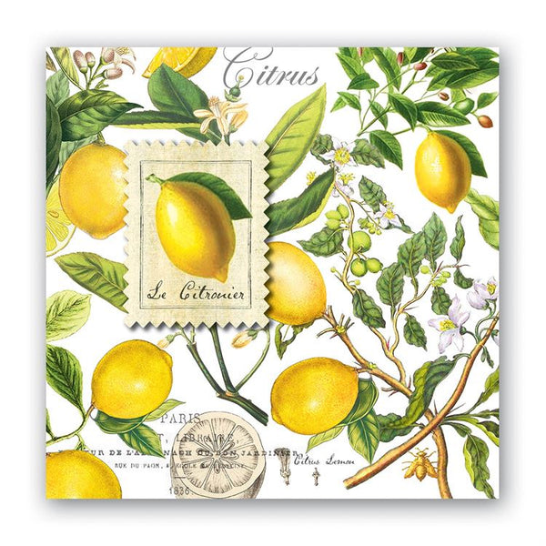 Cocktail Napkins with Lemons & Basil Leaves by Michel Design Works