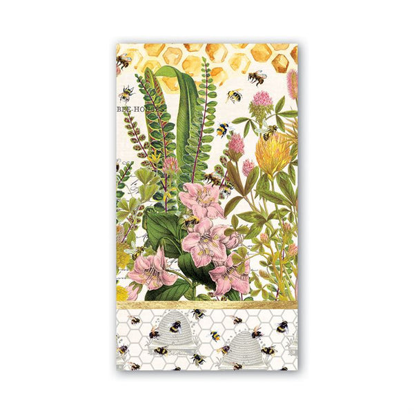 Close up Michel Design Works Napkins with Bees, Ferns, and Flowers